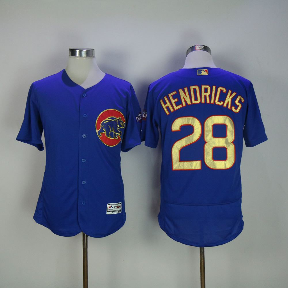 Men Chicago Cubs 28 Hendricks Blue Champion MLB Jerseys